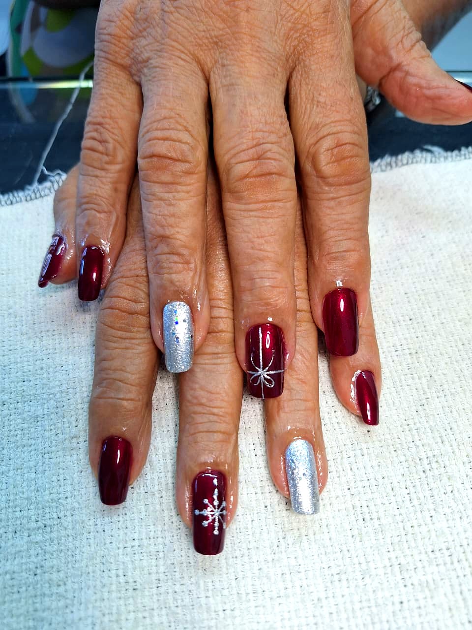 Manicure french rosa glitter